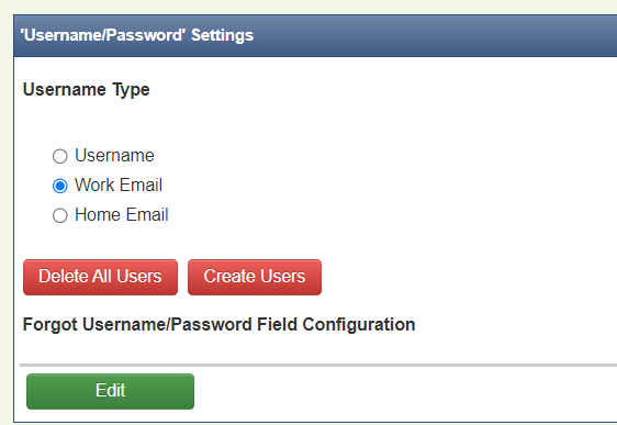 User Name and Password Settings