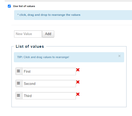 Custom Fields - List of Values
